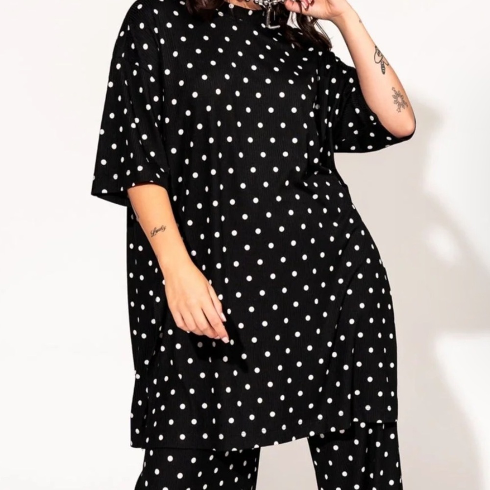 Dressed in LALA Ribbed Playsuit Black Polka Dot Large
